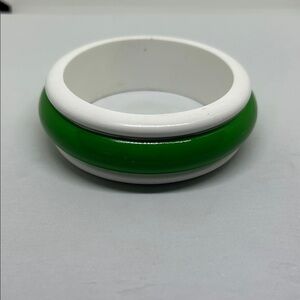 Green and White wood Bangle Bracelet